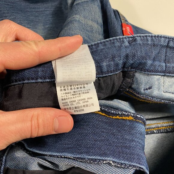 Edwin BLUE TRIP 141722-003 Leather Motif Slim Fit Medium Wash Jeans mens 33x31.5 - Picture 8 of 11